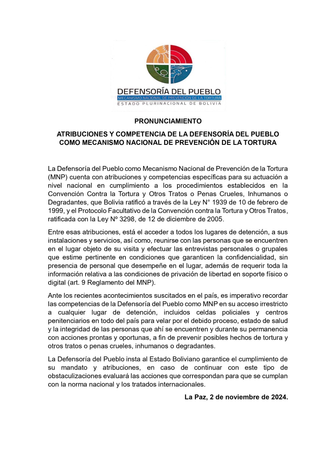 ATRIBUCIONES Y COMPETENCIA DE LA DEFENSORÍA DEL PUEBLO COMO MECANISMO NACIONAL DE PREVENCIÓN DE LA TORTURA