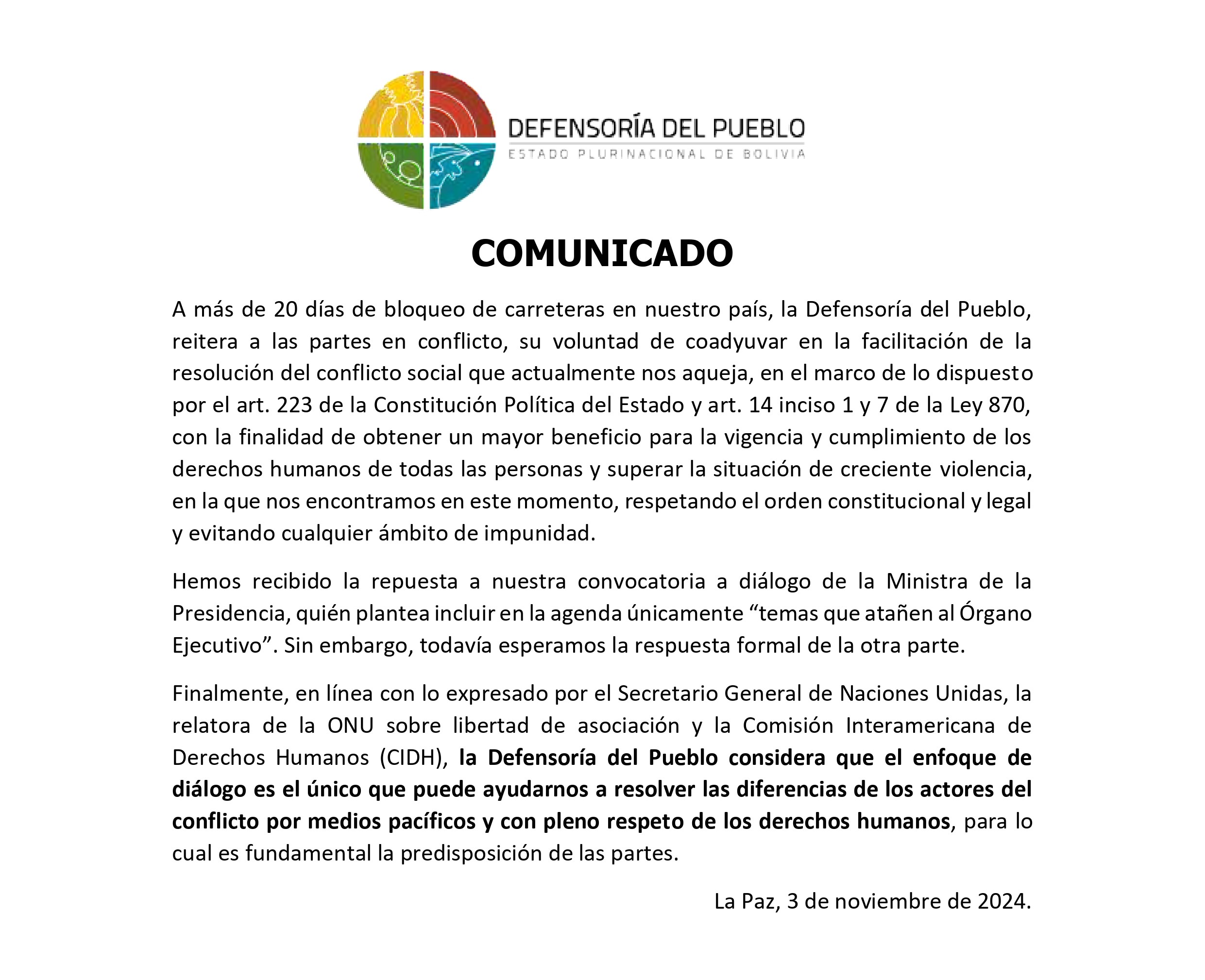 COMUNICADO 03 DE NOVIEMBRE