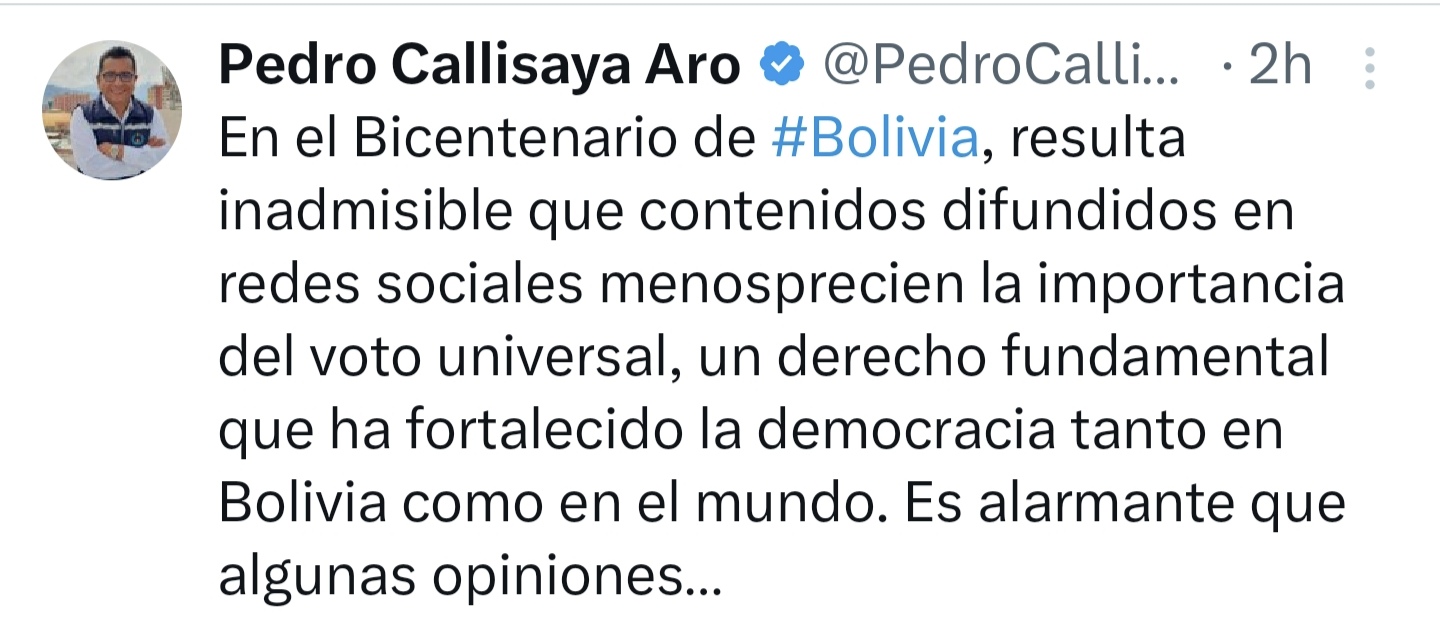 DEFENSOR DEL PUEBLO REIVINDICA IMPORTANCIA DEL VOTO UNIVERSAL Y PIDE APLICACIÓN DE LA LEY 045 CONTRA DISCURSOS DE RACISMO Y DISCRIMINACIÓN