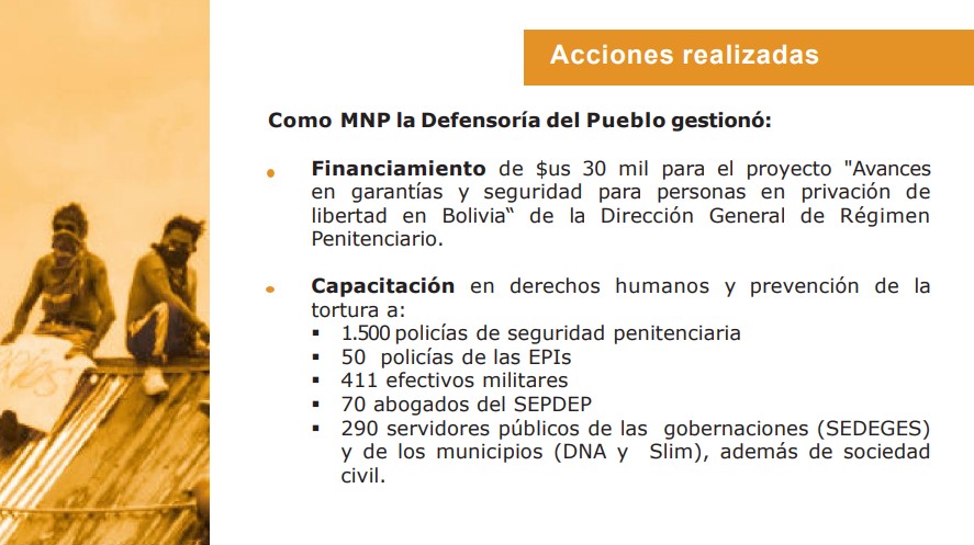 MNP – Bolivia recomienda al Ministerio de Gobierno no retrasar ejecución de programa de intercambio de información penitenciaria con la Defensoría del Pueblo