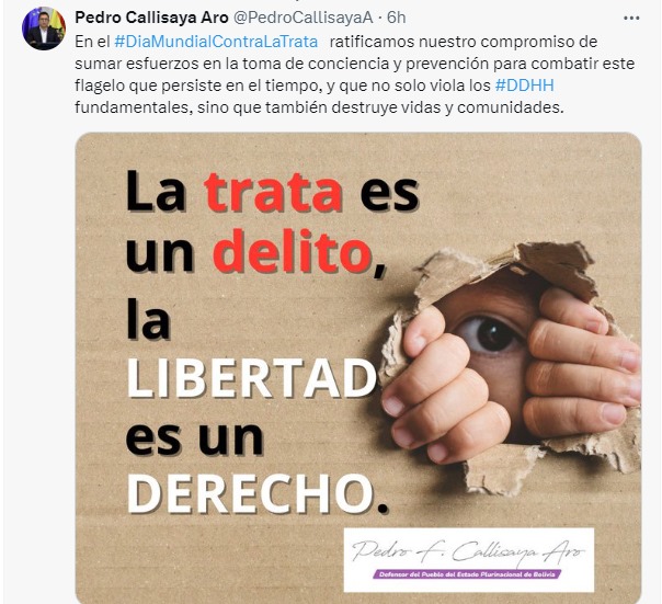 Defensor del Pueblo ratifica compromiso de la lucha contra la trata de personas e insta al Estado una articulación interinstitucional y multinivel