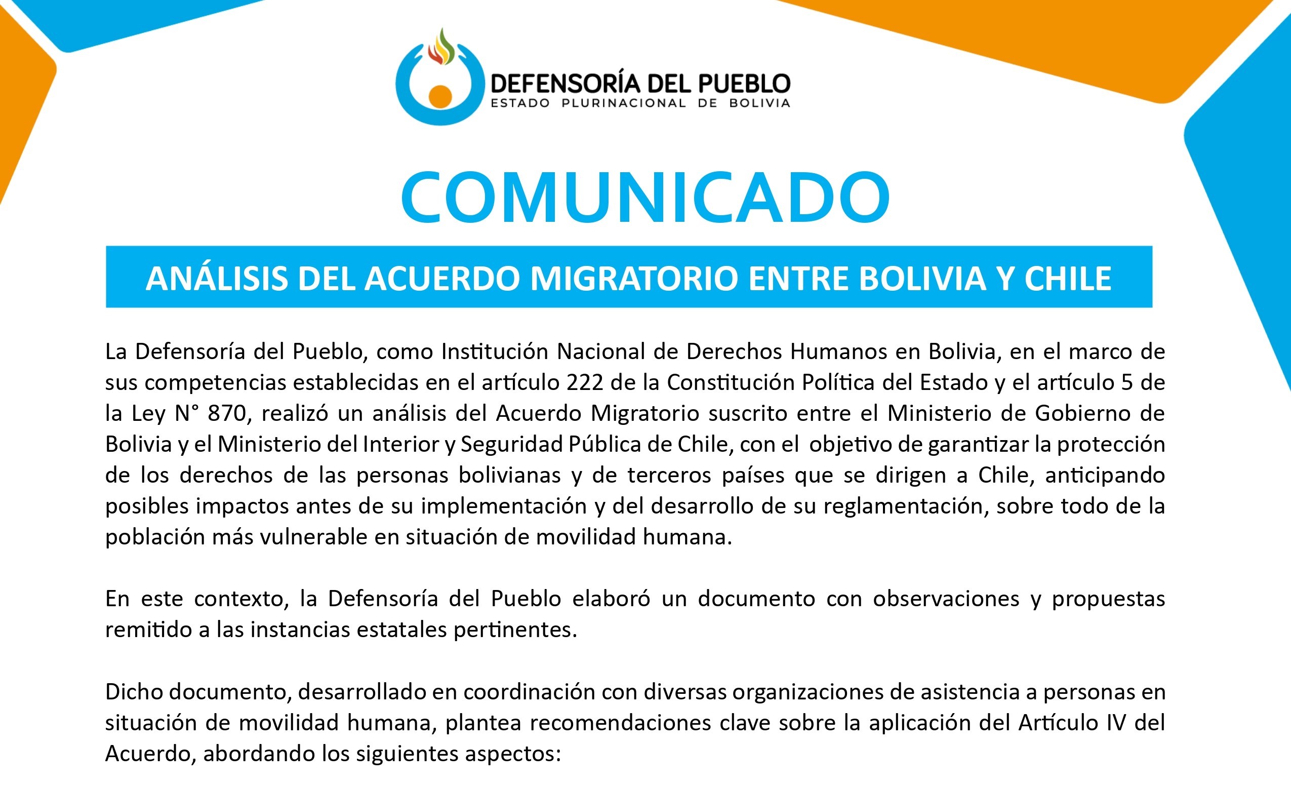 ANÁLISIS DEL ACUERDO MIGRATORIO ENTRE BOLIVIA Y CHILE