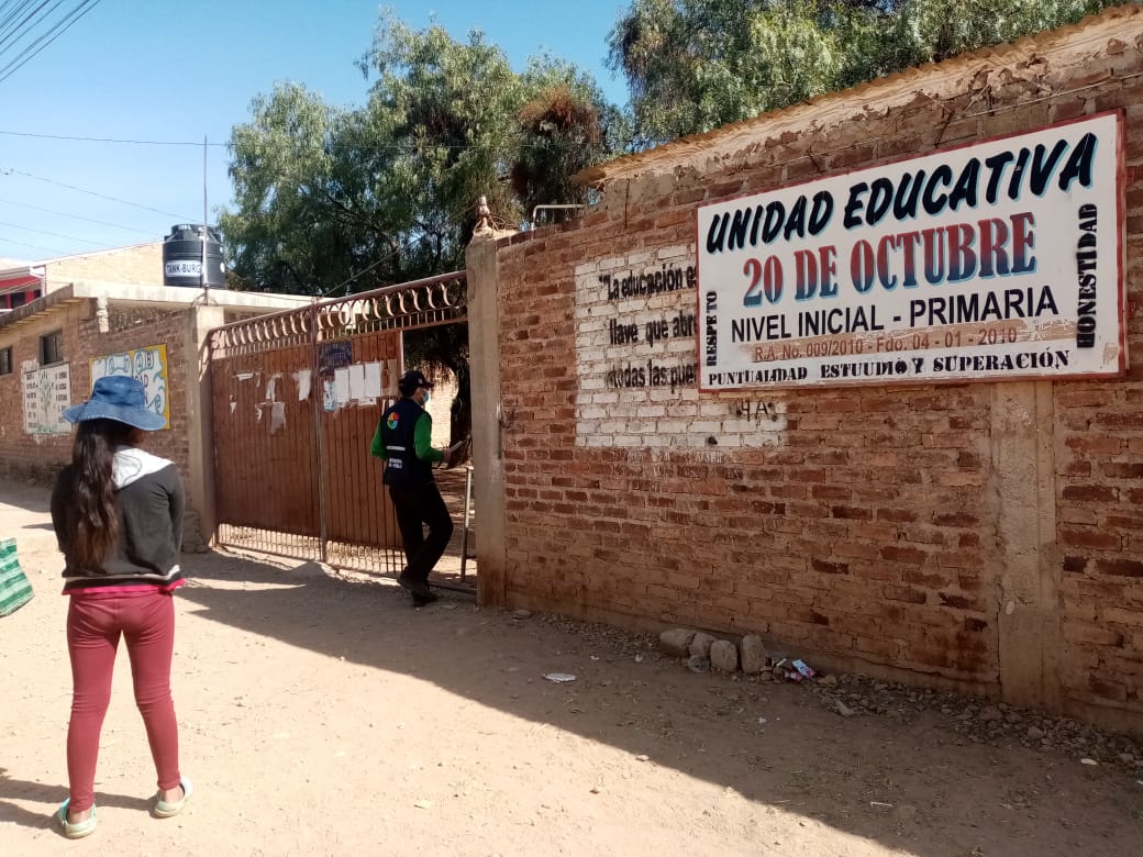 DEFENSORÍA DEL PUEBLO REALIZA VERIFICACIONES ANTE INICIO DE CLASES SEMIPRESENCIALES EN UNIDADES EDUCATIVAS DEL MUNICIPIO DE SIPE SIPE