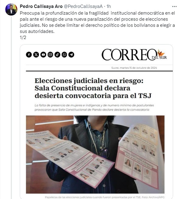 Defensor del Pueblo:  paralización de elecciones judiciales profundiza fragilidad institucional democrática