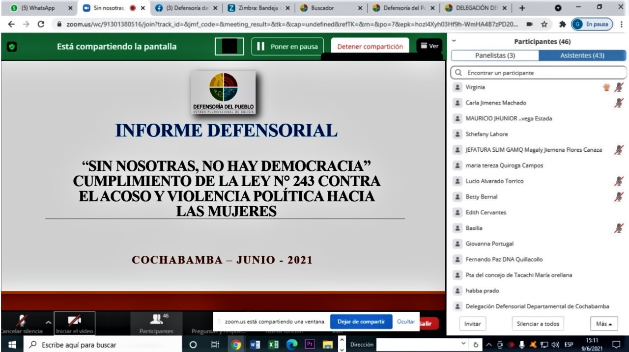 DEFENSORÍA DEL PUEBLO SOCIALIZA EL INFORME DEFENSORIAL “SIN NOSOTRAS, NO HAY DEMOCRACIA” A 25 MUNICIPIOS DE COCHABAMBA